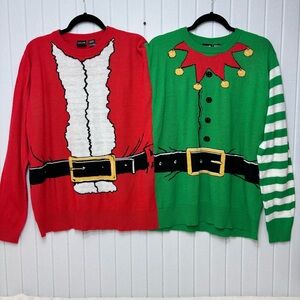 MAD Engine Siamese Santa‎ & Elf Ugly Christmas Sweater Couples Holiday  XL